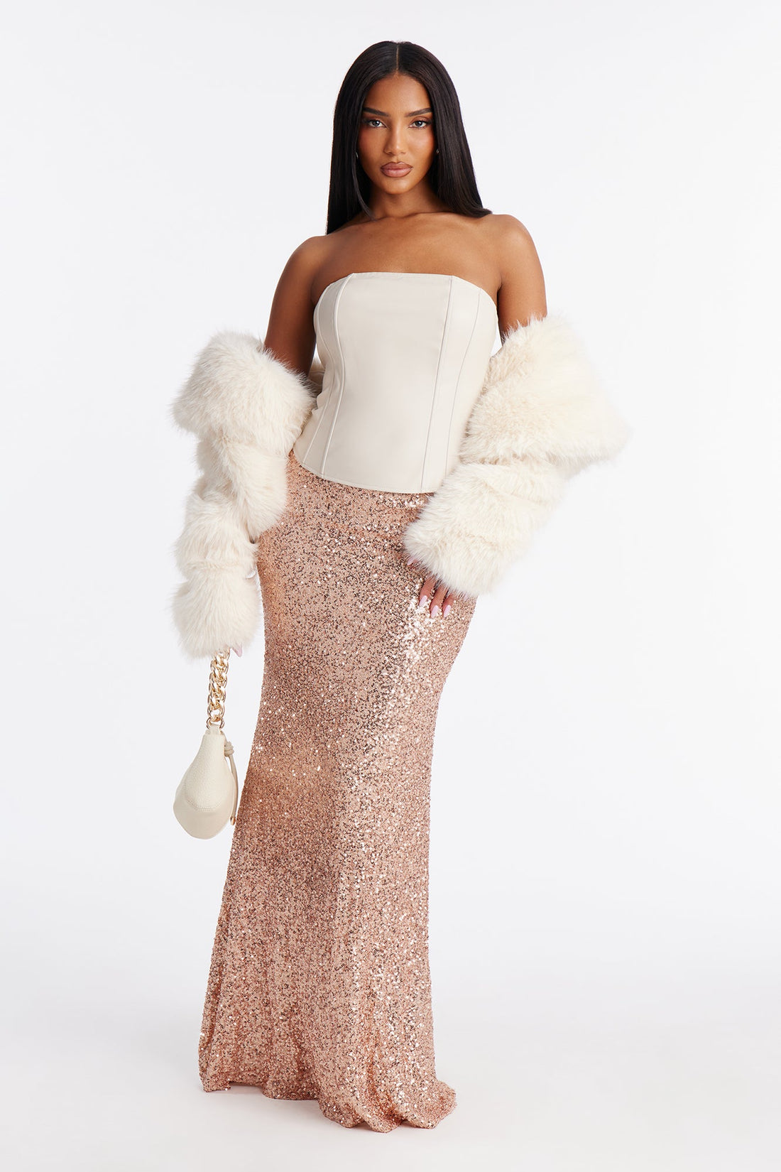 On The Rise Mermaid Sequin Maxi Skirt - Champagne
