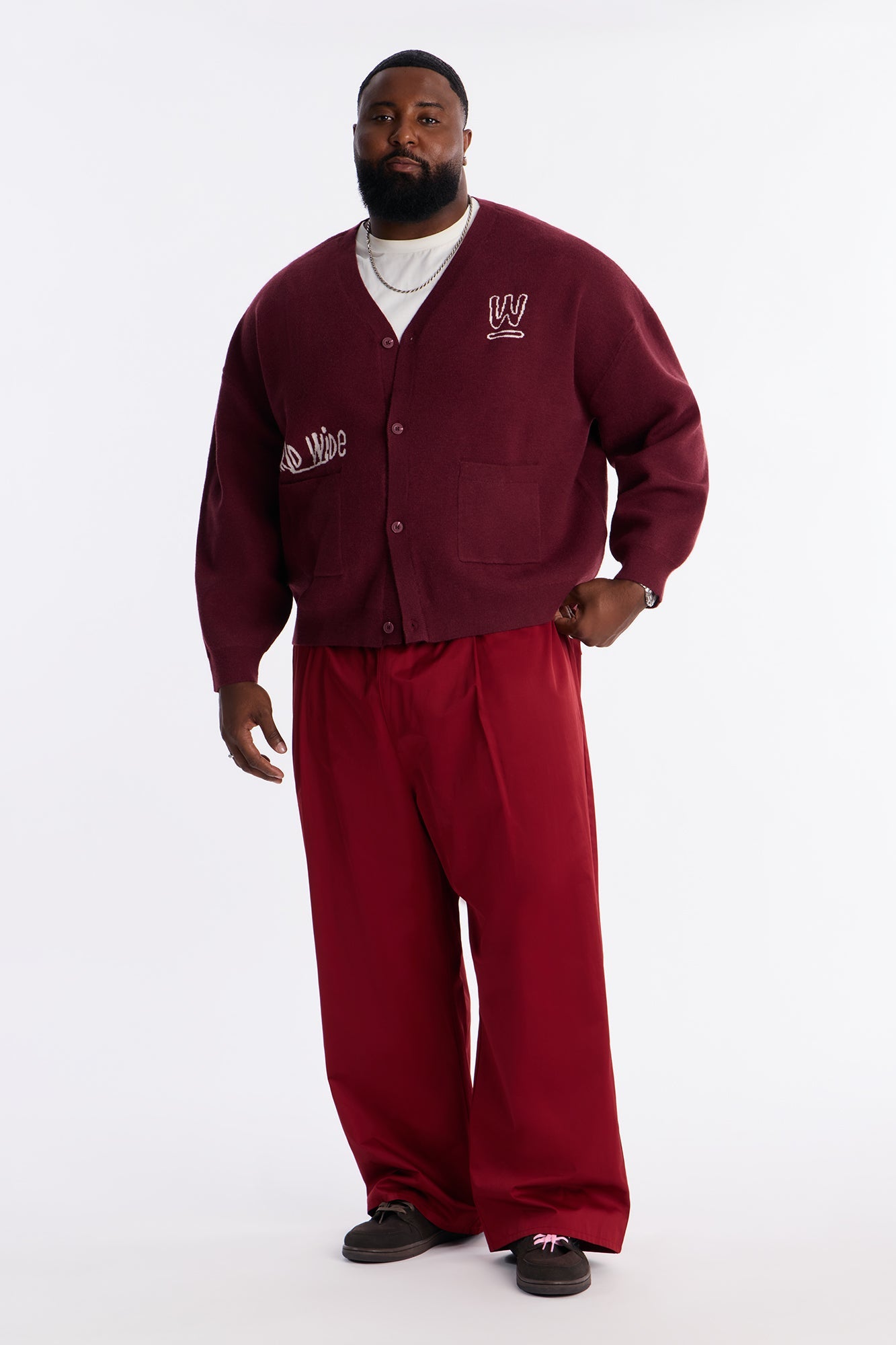 Cropped Clover Academic Sweater Cardigan - Burgundy