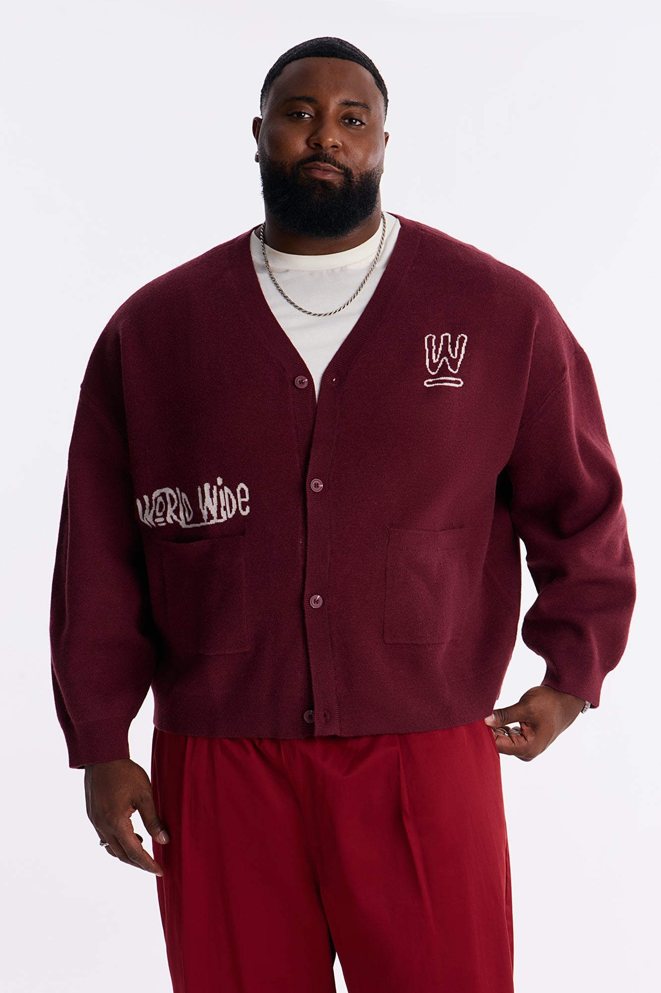 Cropped Clover Academic Sweater Cardigan - Burgundy