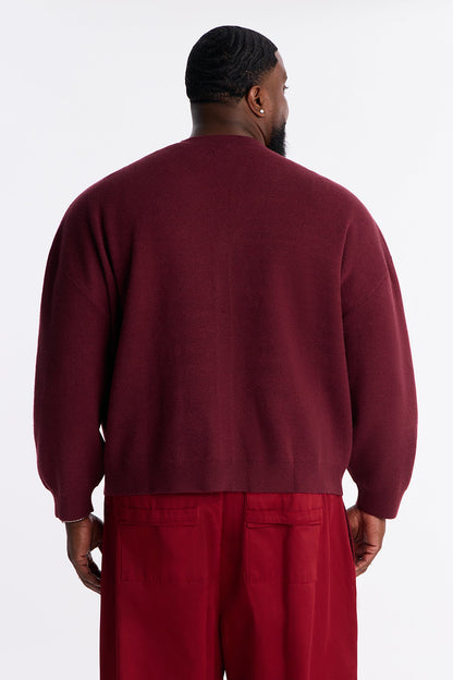 Cropped Clover Academic Sweater Cardigan - Burgundy