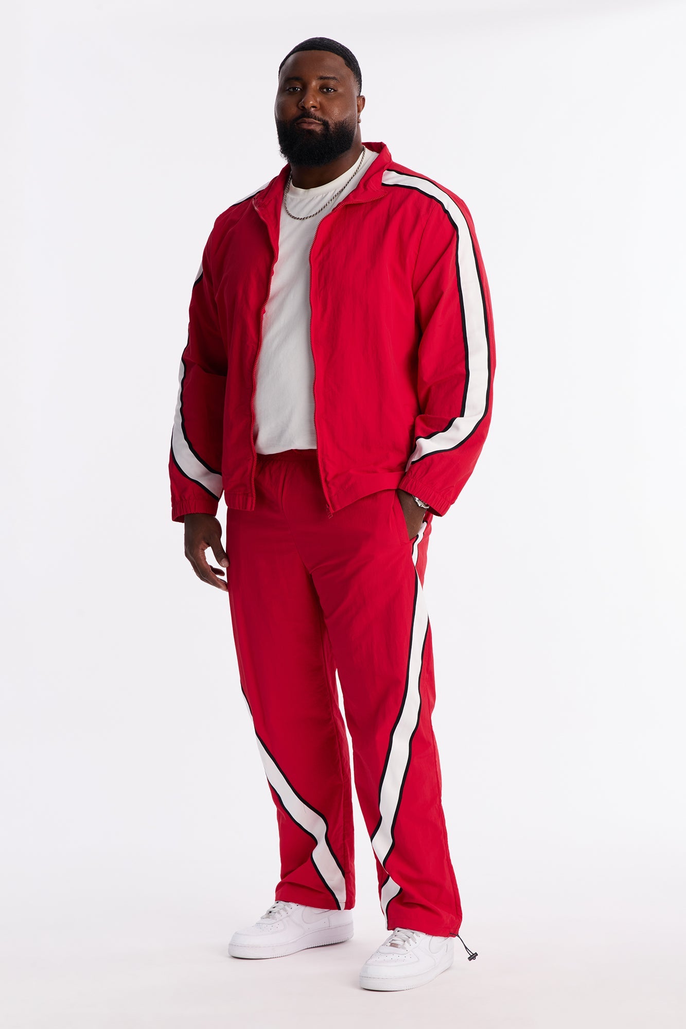 Straight Prep The Filed Color Block Nylon Pant - Red/combo