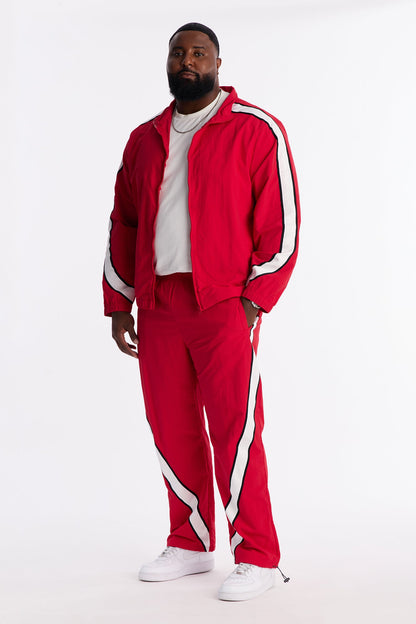Straight Prep The Filed Color Block Nylon Pant - Red/combo