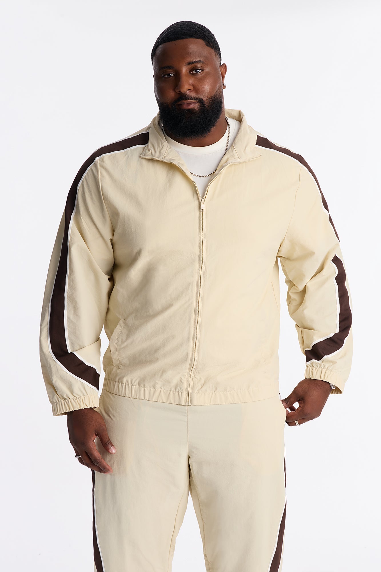 Prep The Field Color Block Windbreaker Jacket - Cream/combo
