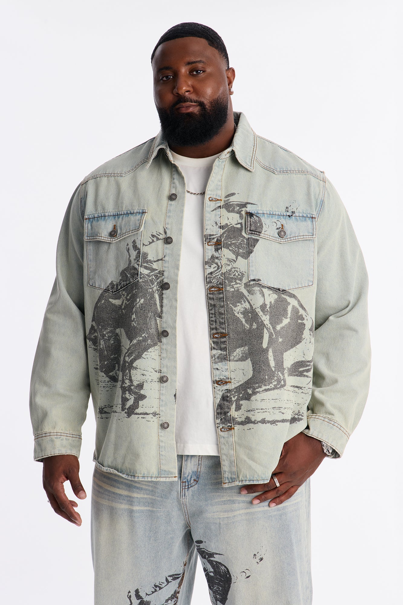 Relaxed Cowboy Hit Denim Button Up Shirt - Vintage Blue Wash