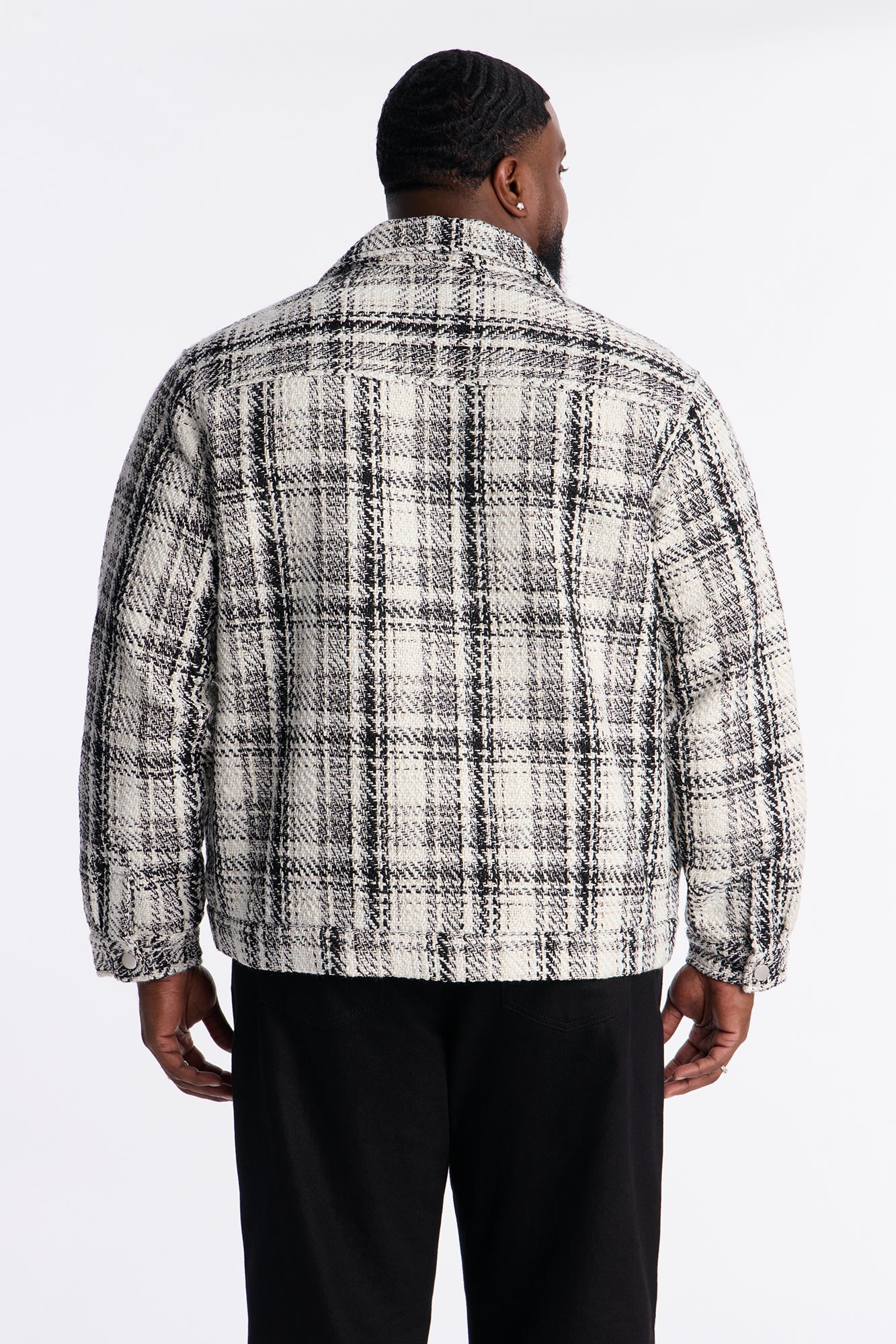 Tweed Plaid Trucker Jacket - Black