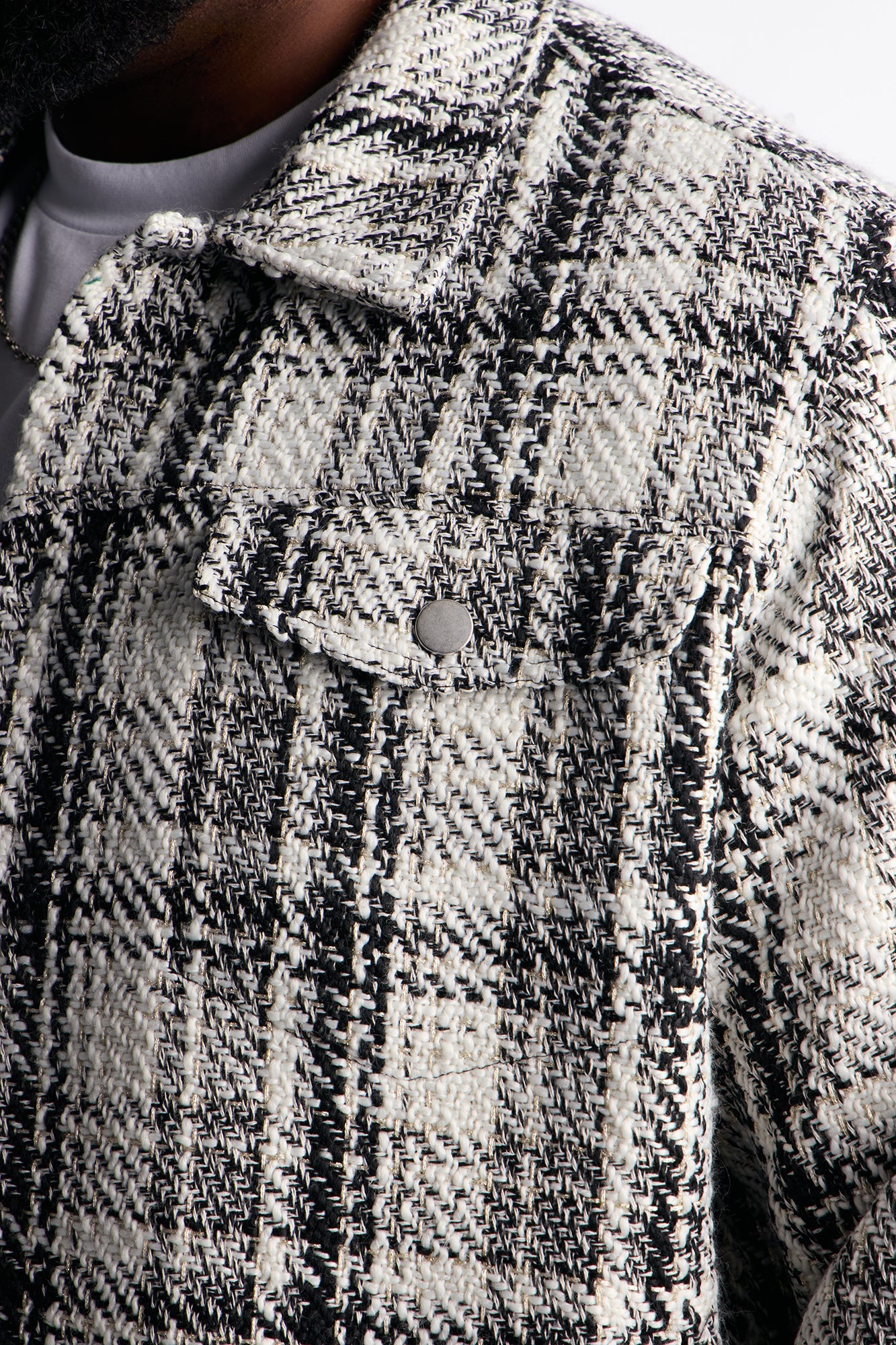 Tweed Plaid Trucker Jacket - Black