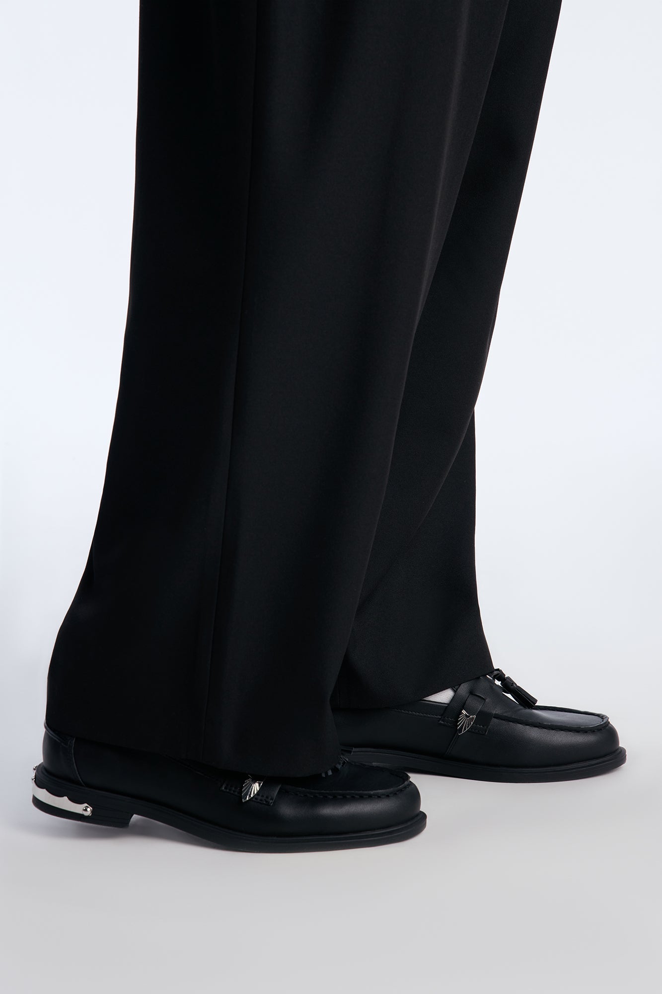 Metal Detail Tassel Faux Leather Loafer - Black