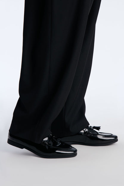 Dress Patent Leather Flat Tassel Loafer - Black