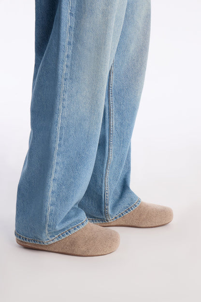 Brushed Texture Slip On Mule - Beige