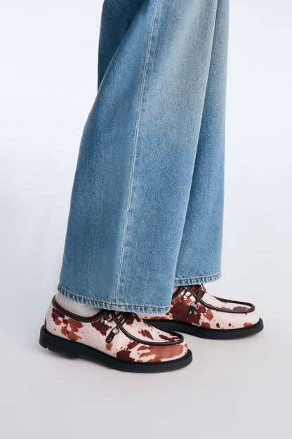 Printed Texture Moc Toe Lace Up Shoe - Tan/Multi