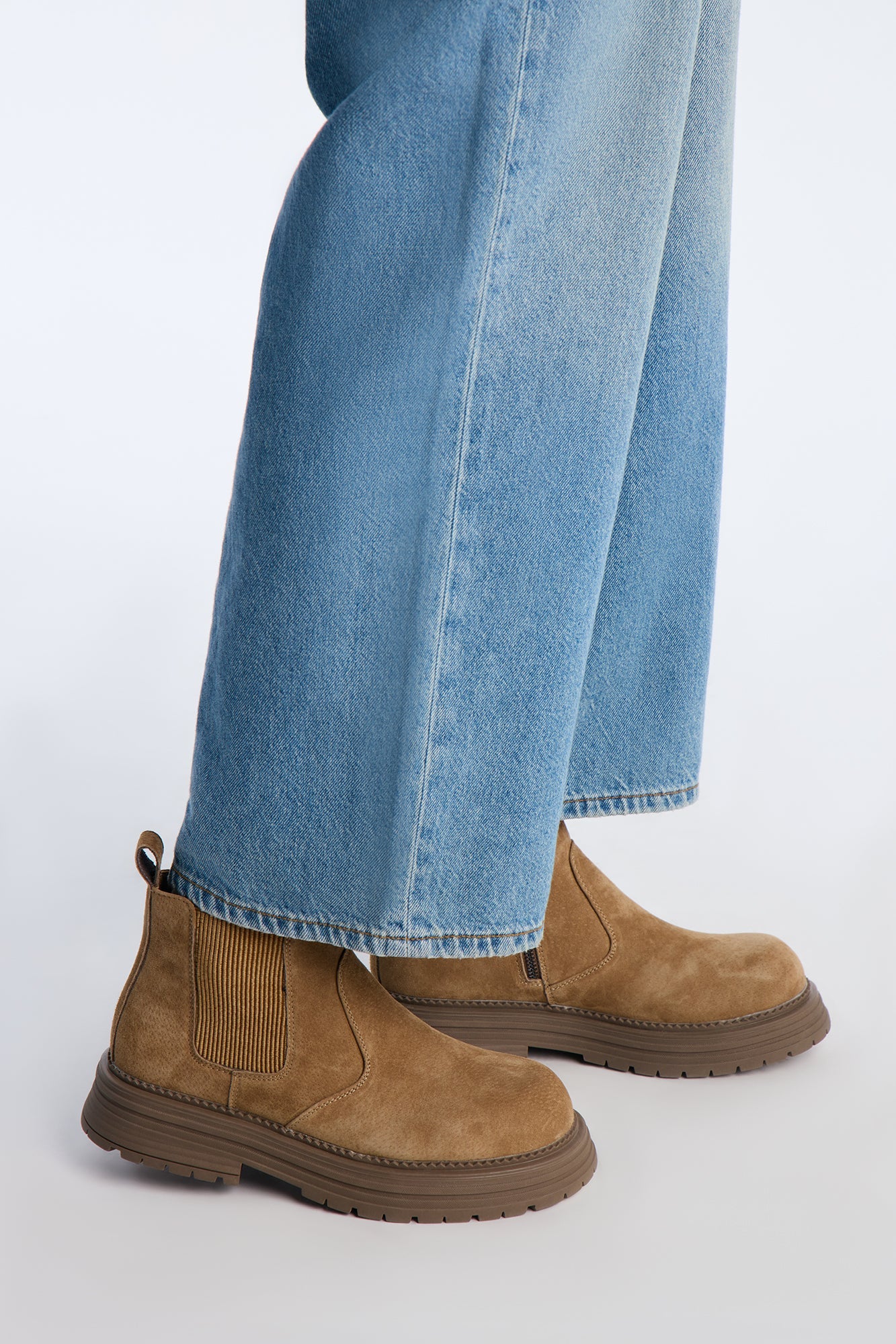 Genuine Suede Lace Less Chunky Boot - Taupe