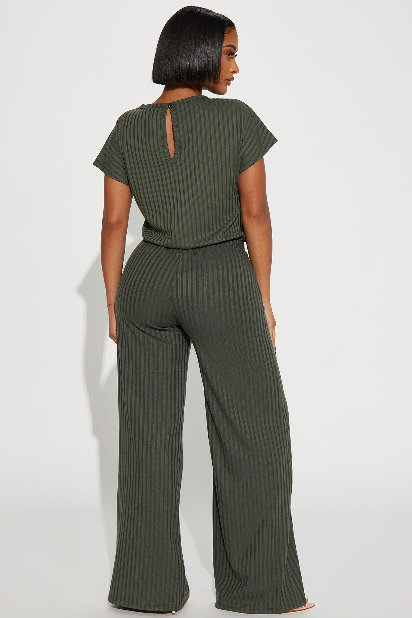 Too Little Too Late Ribbed Jumpsuit - Olive