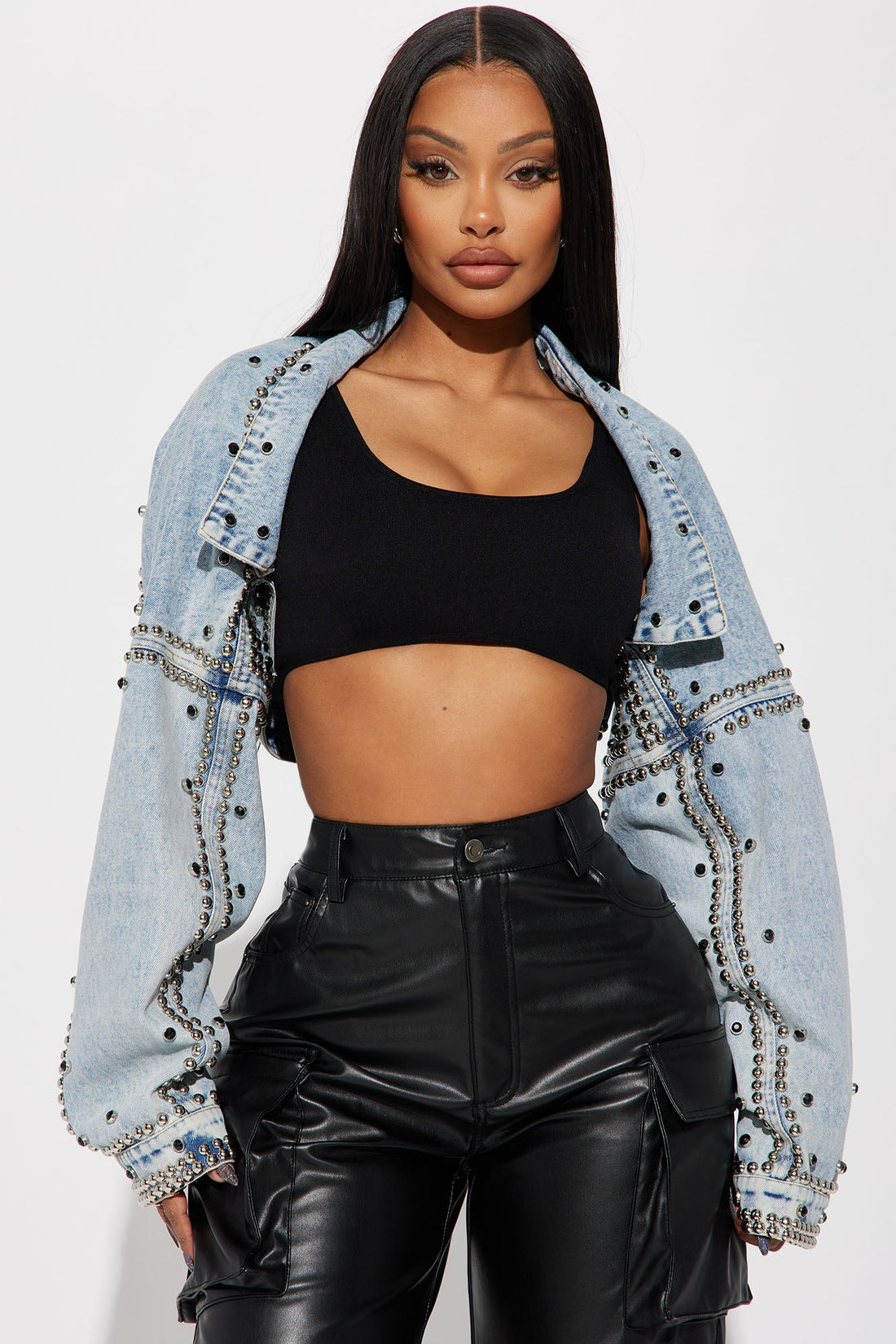 Hollywood Studded Denim Jacket - Light Blue Wash