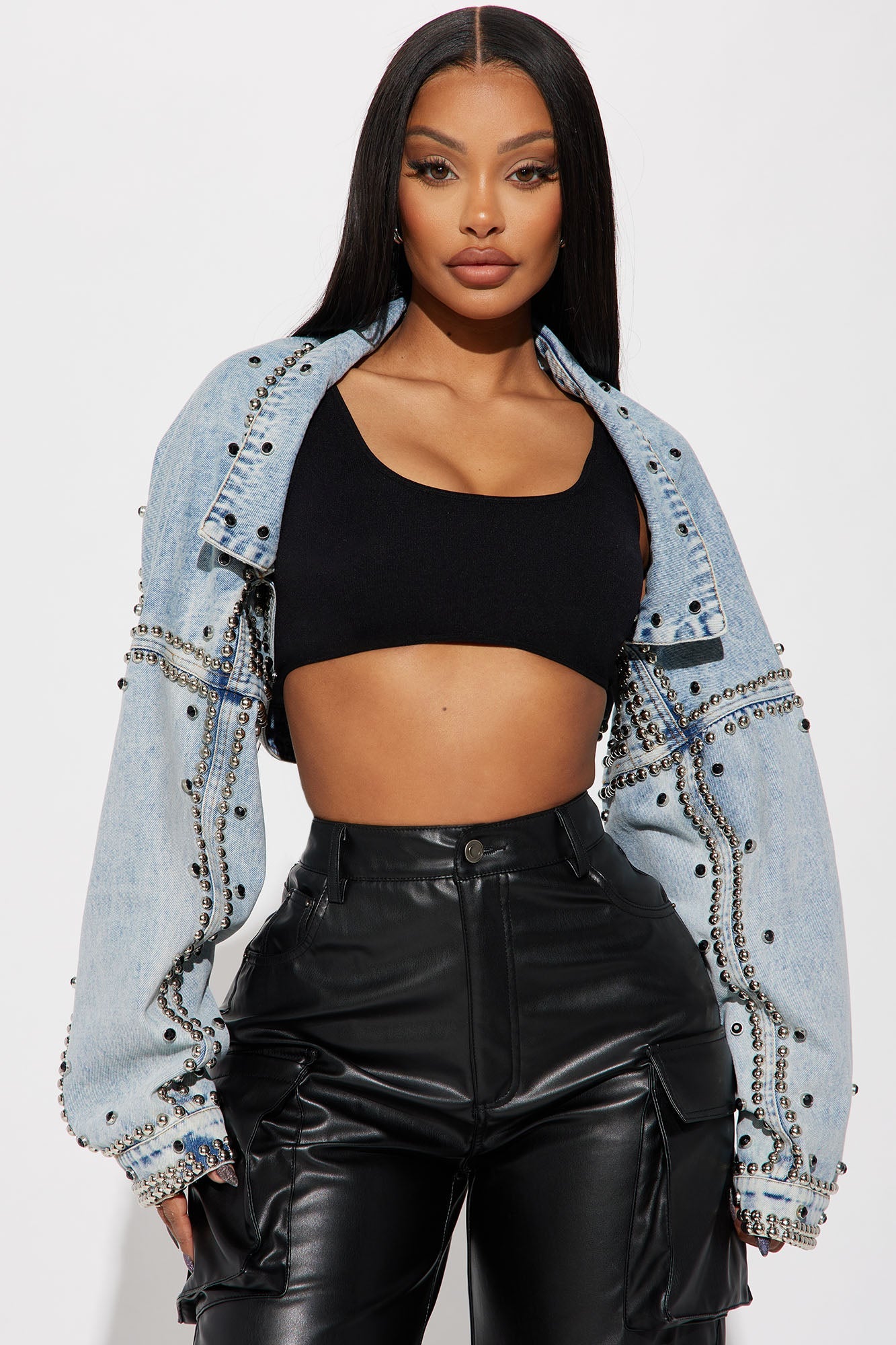 Hollywood Studded Denim Jacket - Light Blue Wash