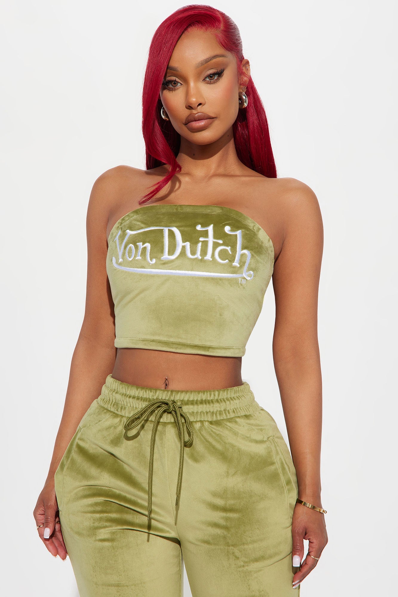 Von Dutch Velour Tube Top - Olive