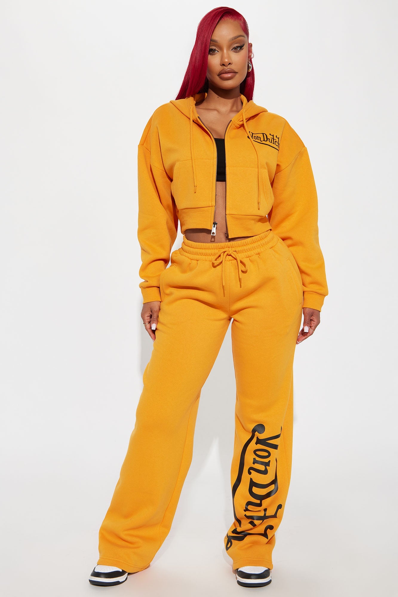 Von Dutch Embroidered Cropped Hoodie - Orange
