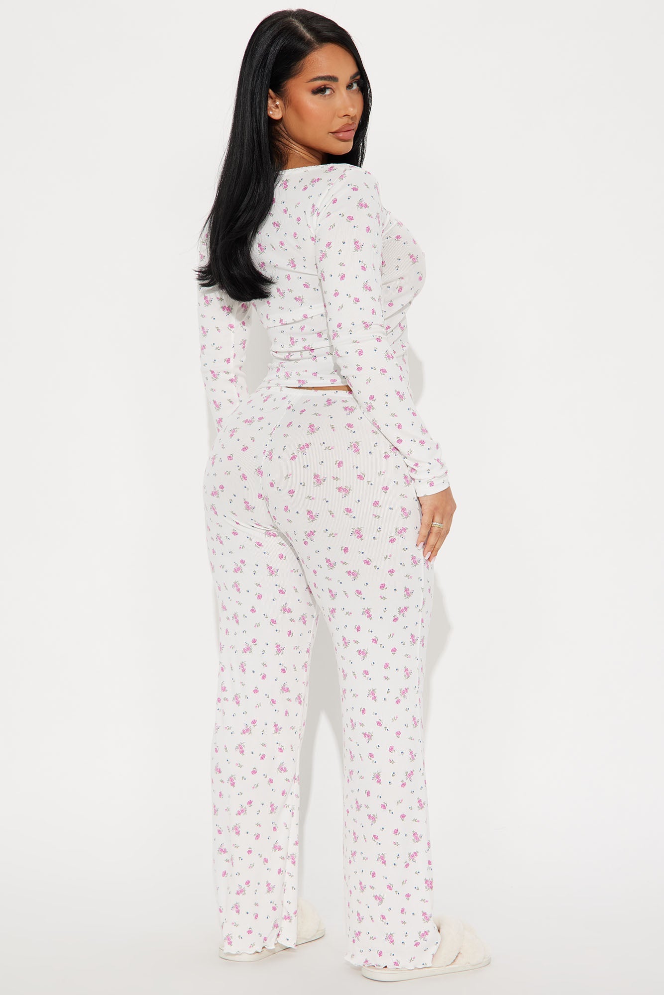 Dreams In Bloom Ribbed PJ Pant Set - White/combo