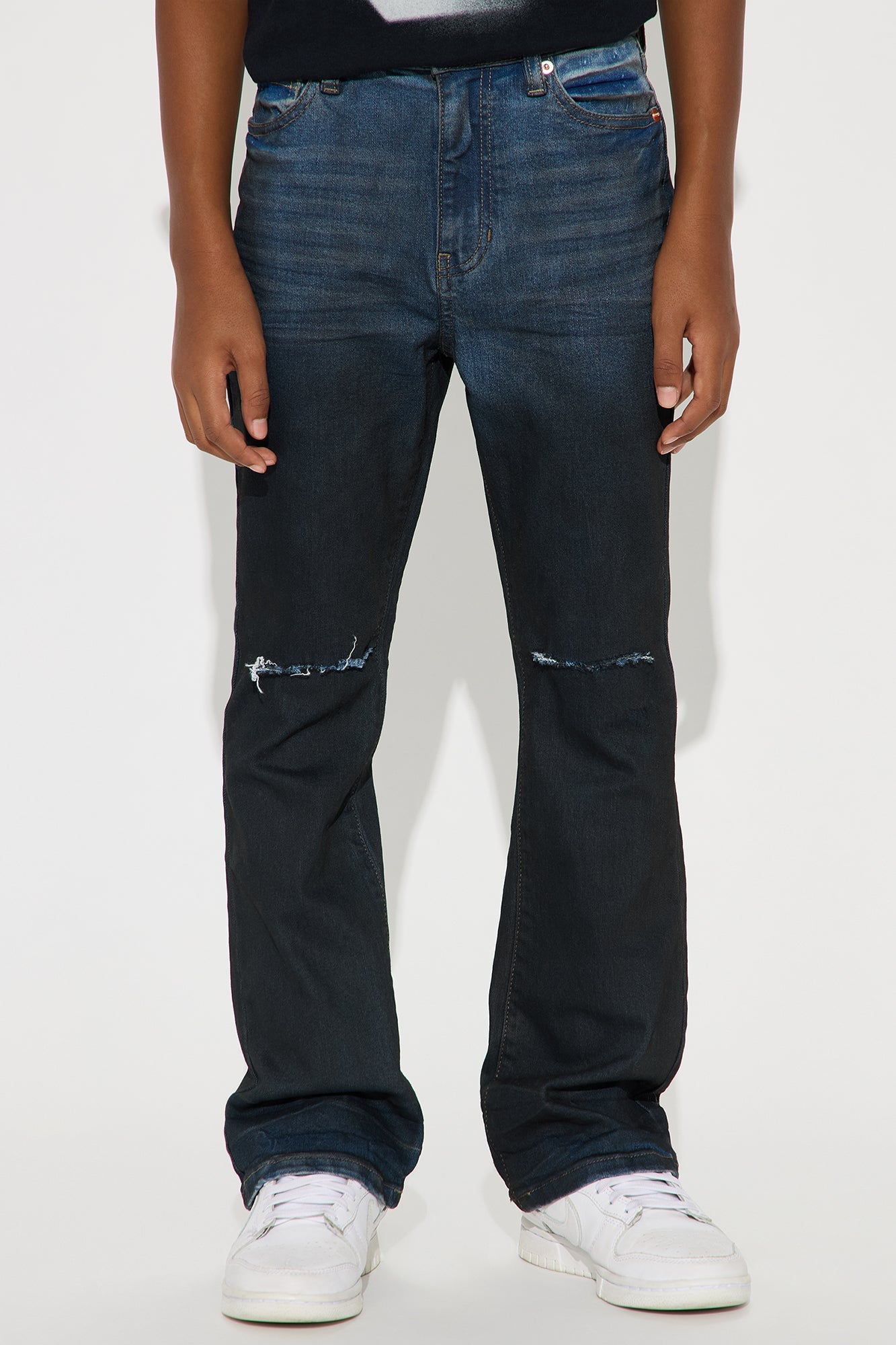 Mini Stacked Skinny Flare Vacancy Distressed Jean - Vintage Blue Wash