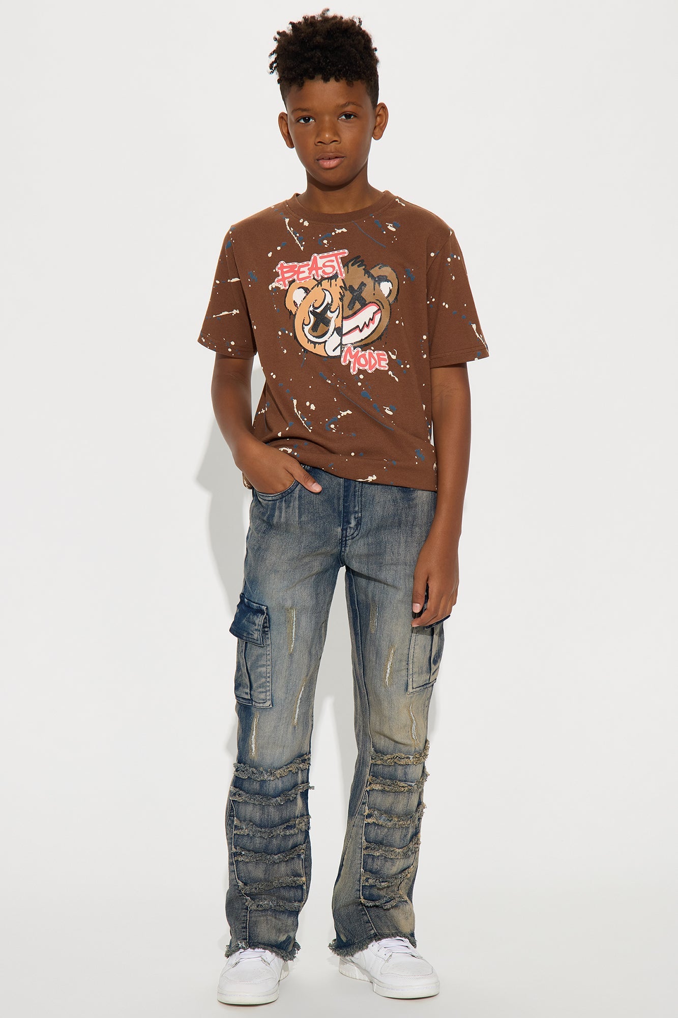 Mini Hudson Frayed Tinted Cargo Flare Leg Jeans - Medium Wash
