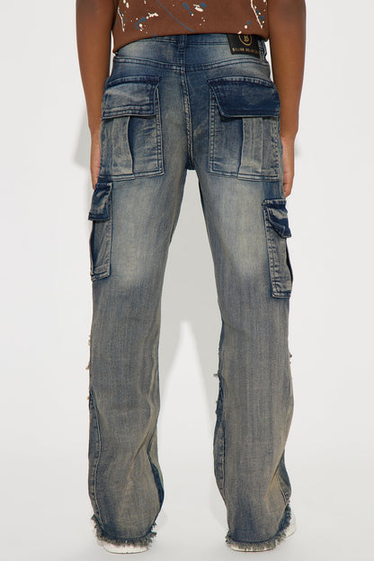 Mini Hudson Frayed Tinted Cargo Flare Leg Jeans - Medium Wash