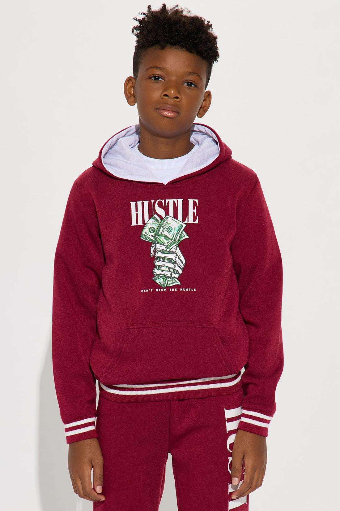 Mini Hustle For Life Hoodie and Jogger Pant Set - Burgundy