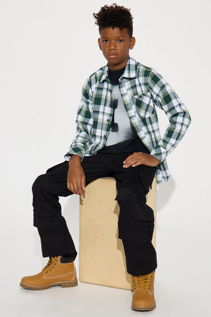 Mini Set My Mind To It Flannel Button Down Shirt - Green/combo