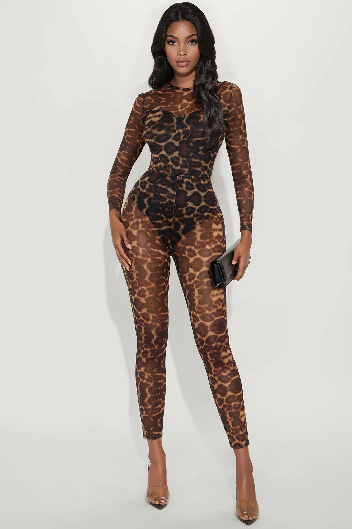 Hazel Python Print Mesh Jumpsuit - Brown Combo