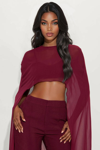 Sheer Intentions 3 Piece Pant Set - Wine