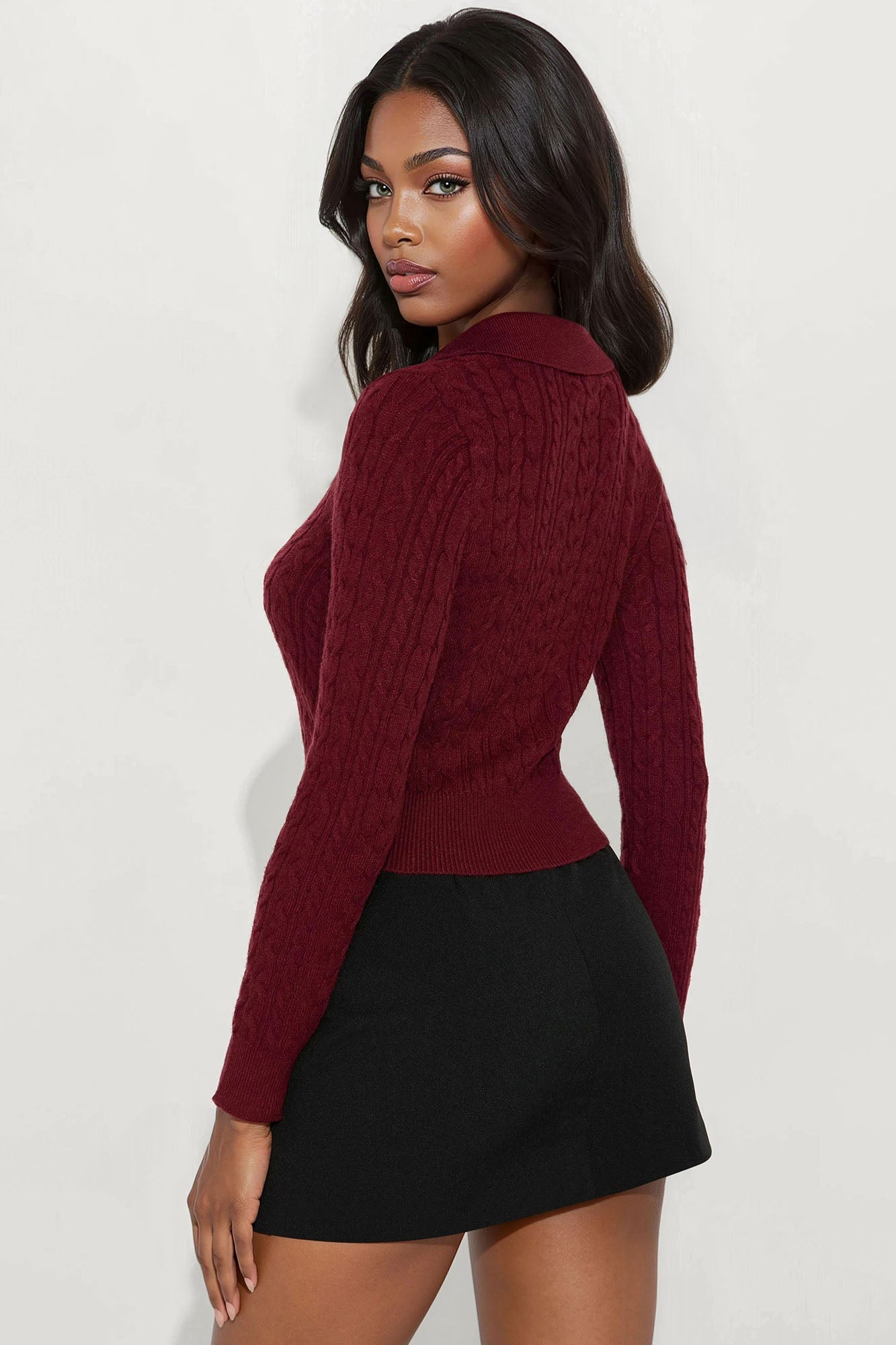 Frosty Cable Knit Sweater - Burgundy