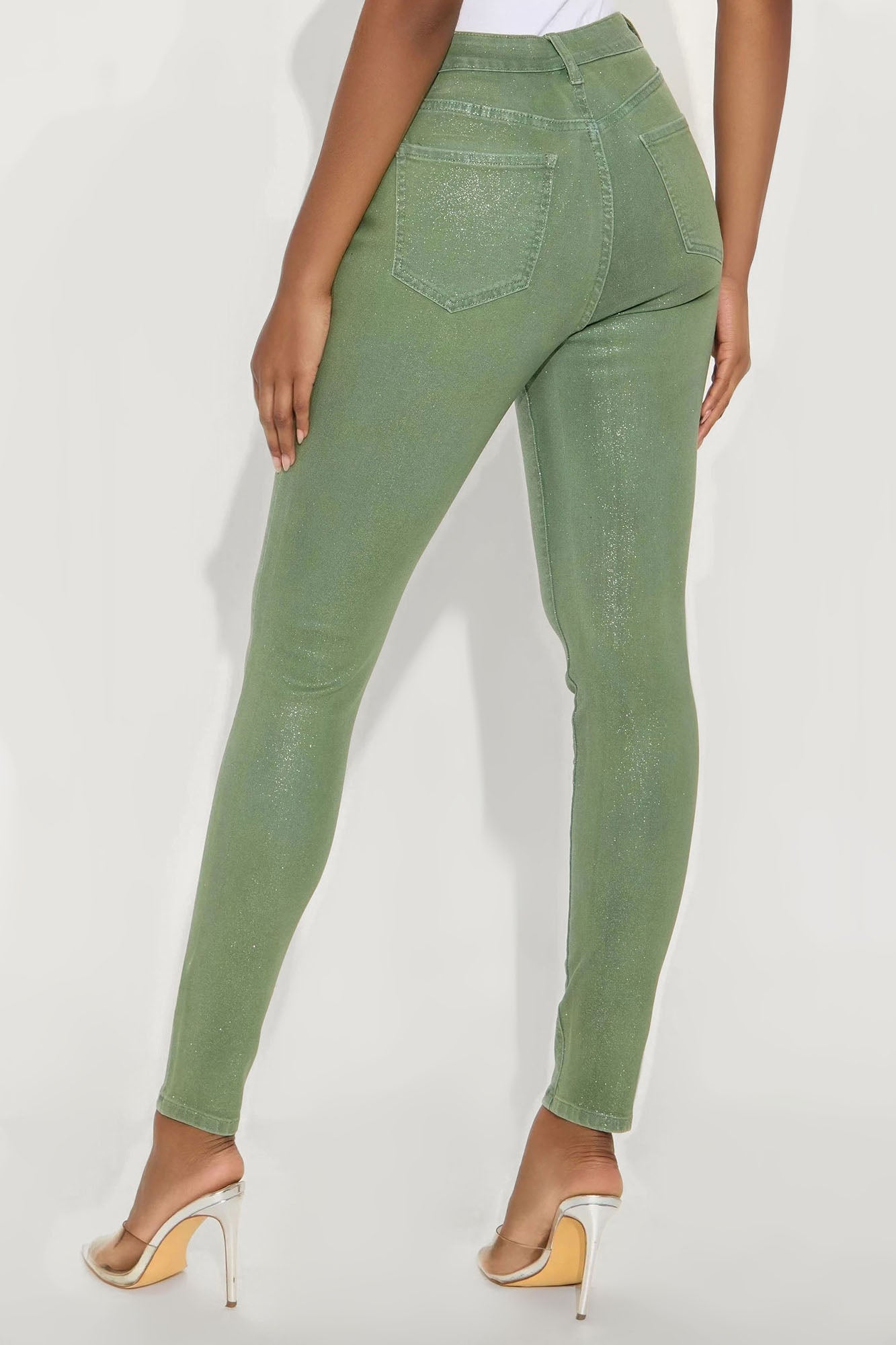 Tall Glorious Glitter Foil Skinny Jean - Olive