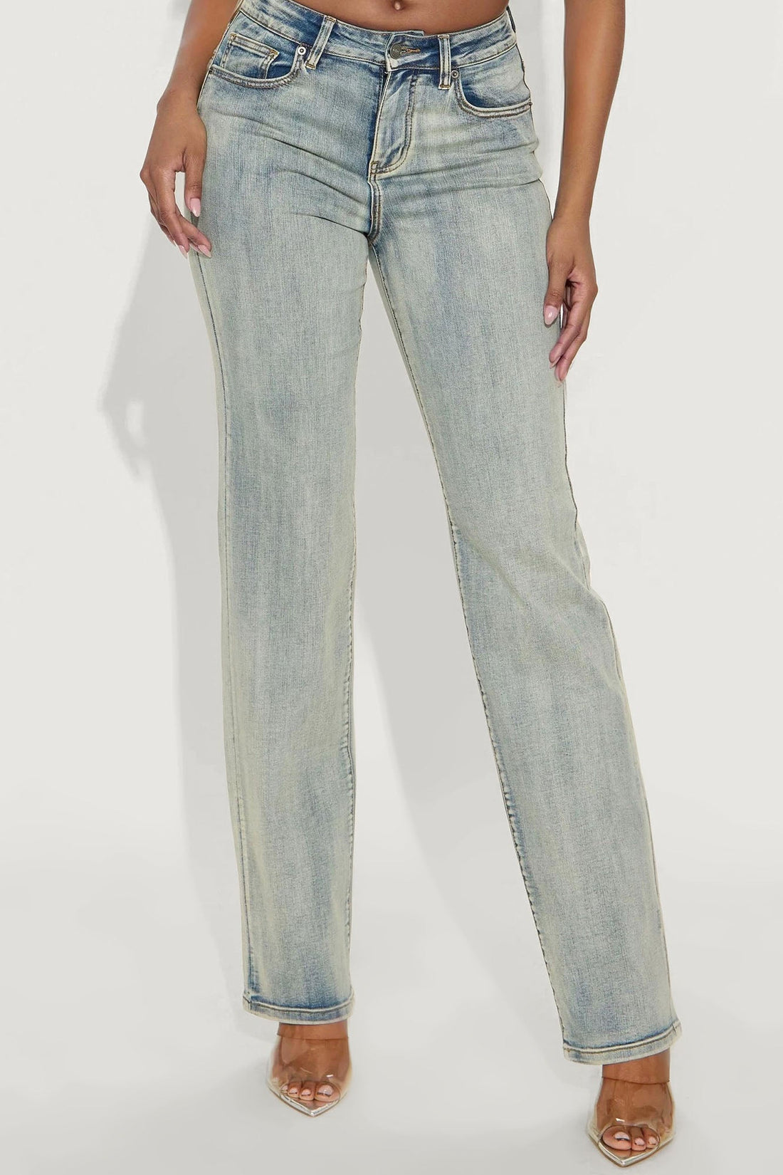 Tall Set The Scene Stretch Stacked Straight Leg Jeans - Vintage Wash