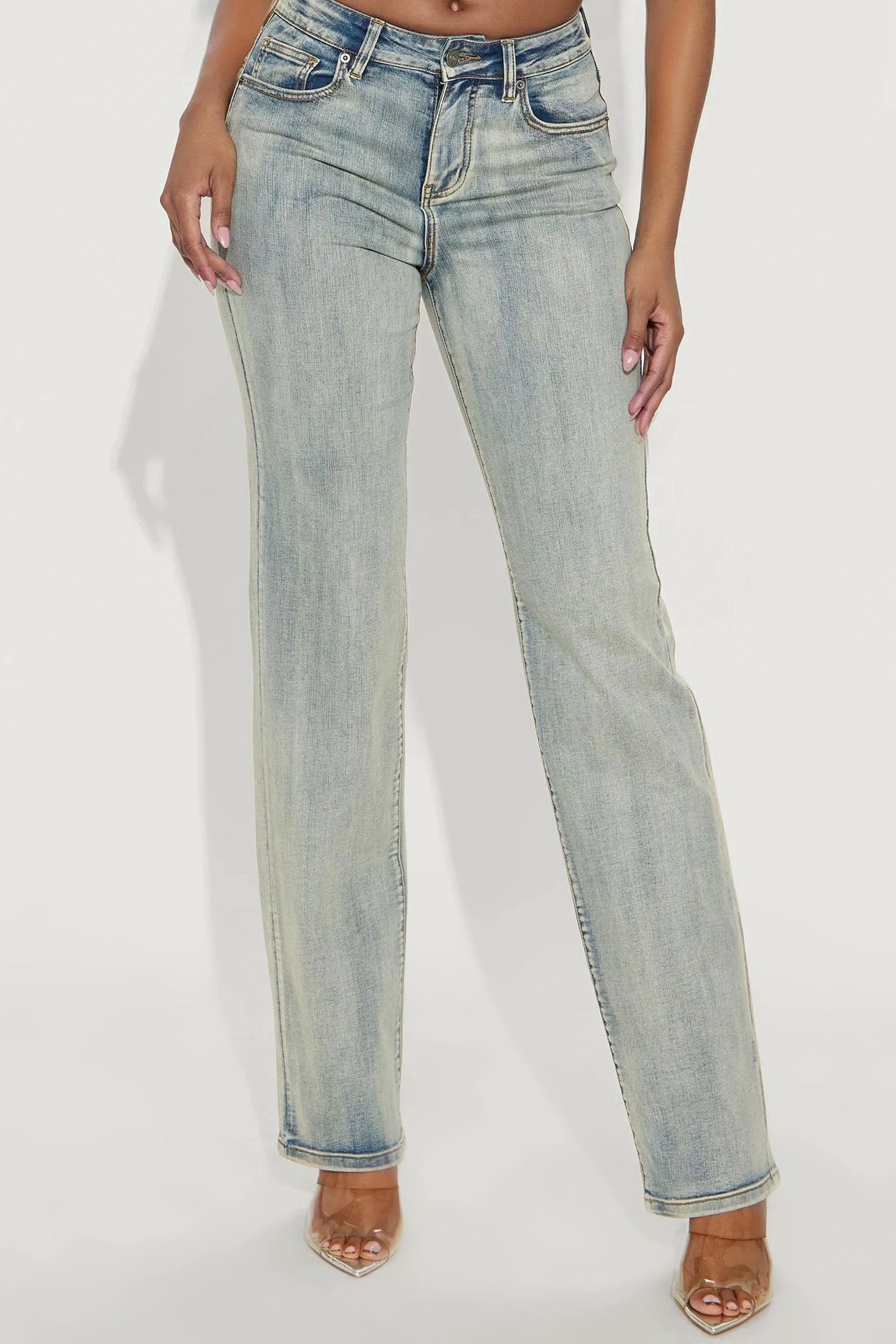 Tall Set The Scene Stretch Stacked Straight Leg Jeans - Vintage Wash