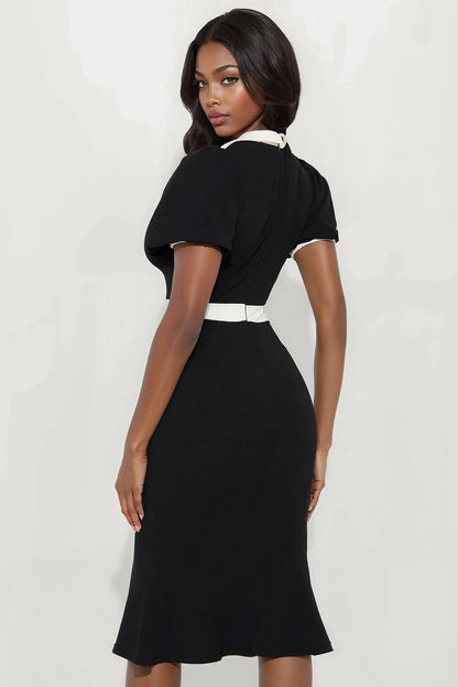 Alora Contrast Mermaid Midi Dress - Black/White