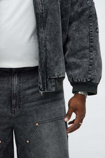 Baggy Knee Blow Out Distressed Carpenter Denim Short - Black Wash