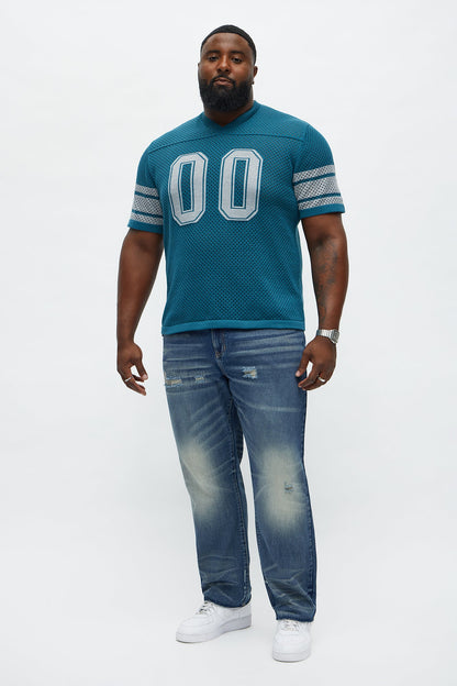 Straight Augustus Rip And Repair Jean - Vintage Blue Wash