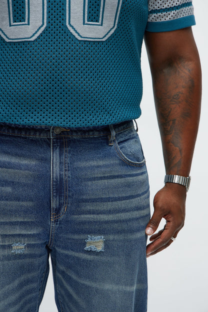 Straight Augustus Rip And Repair Jean - Vintage Blue Wash