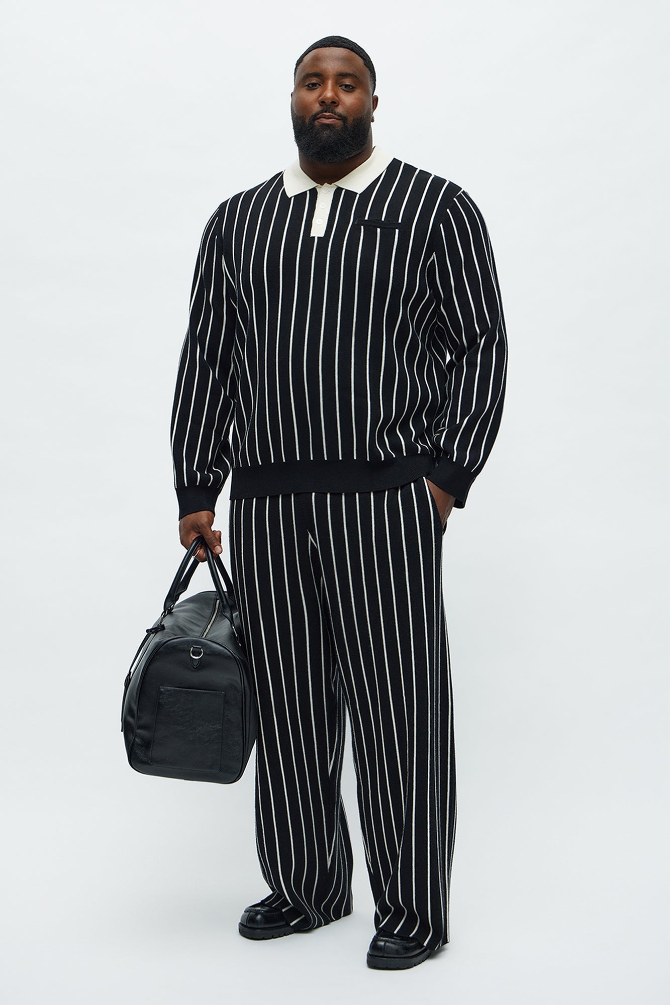 Straight Pinstripe Posh Sweater Knit Pant - Black/combo