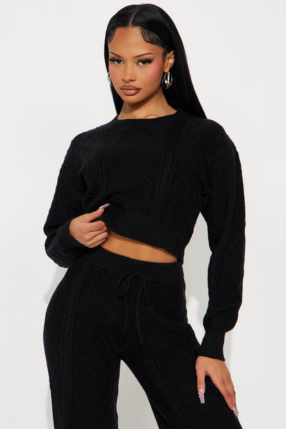 Always On Point Sweater Pant Set - Black