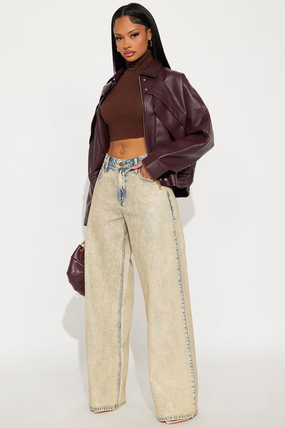 Acting Right Coated Wide Leg Jeans - Cream