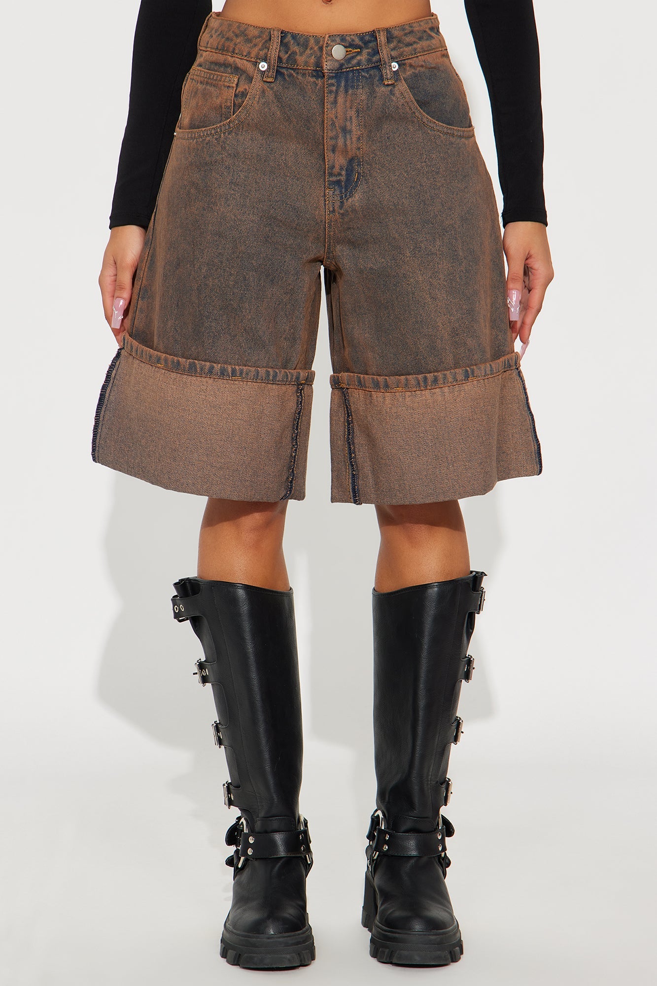 Bailey Bow Pockets Denim Jorts - Brown