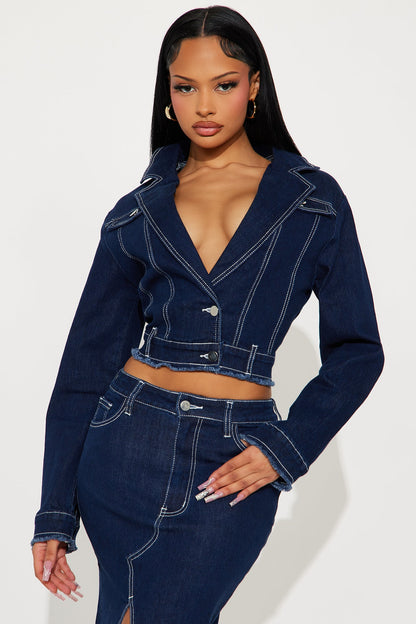 Midnight Mood Denim Trench Mini Skirt Set - Dark Wash