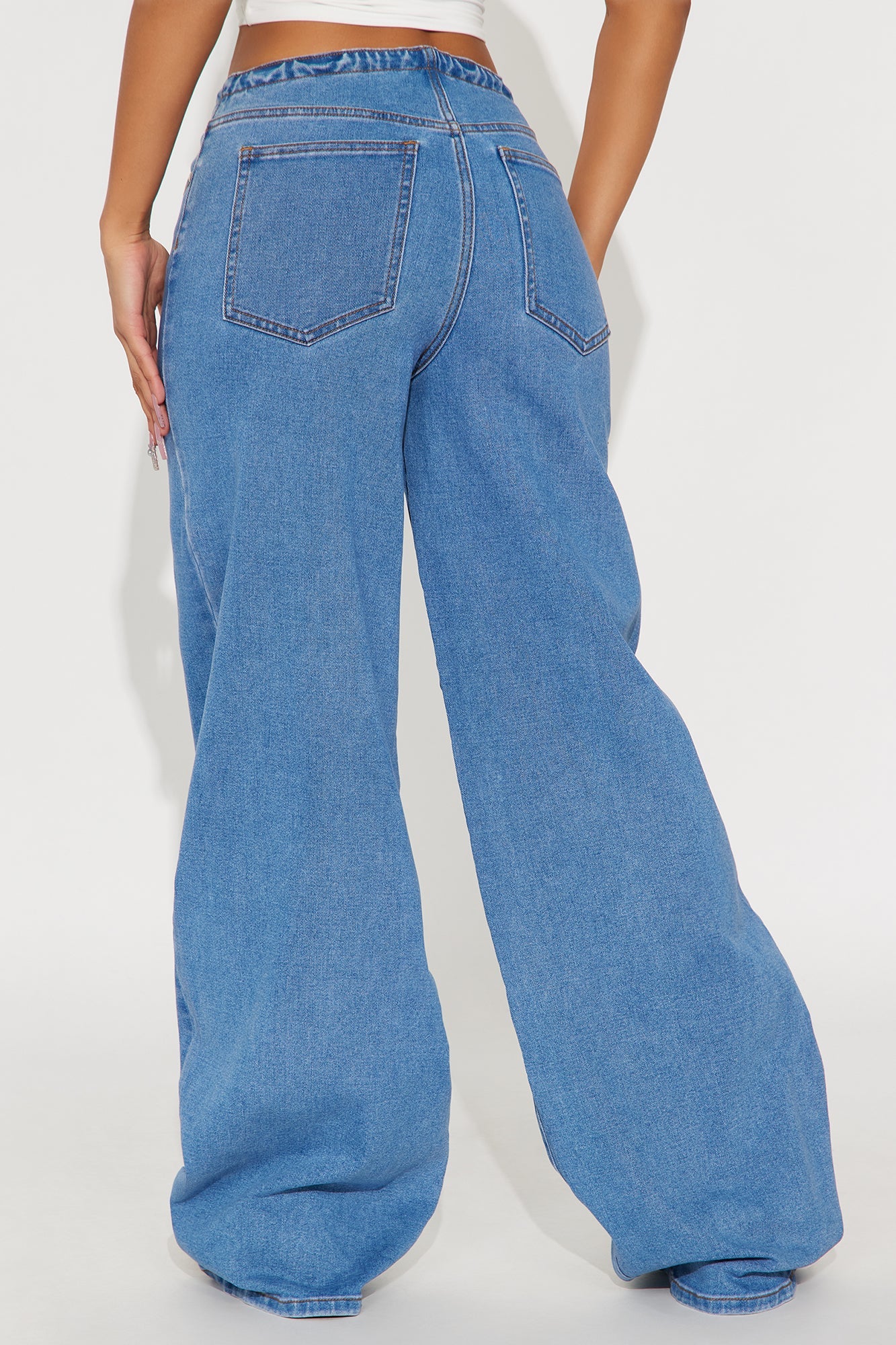 Downtown Tie Waist Wide Leg Jeans - Medium Blue Wash