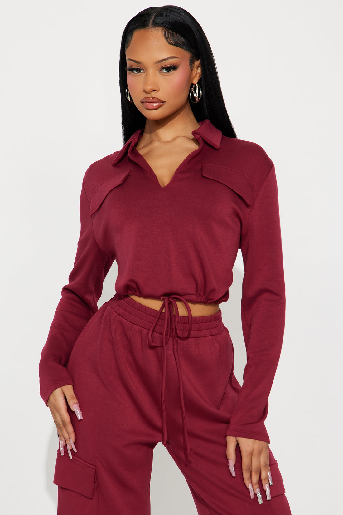 Casual Authority Scuba Cargo Pant Set - Burgundy