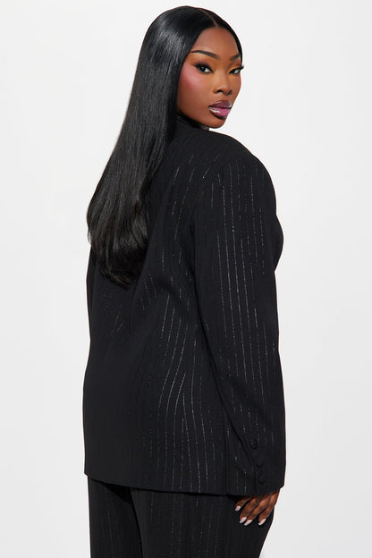 Smooth Criminal Metallic Pinstripe Blazer - Black