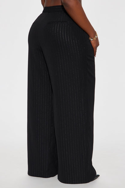 Smooth Criminal Metallic Pinstripe Trousers - Black