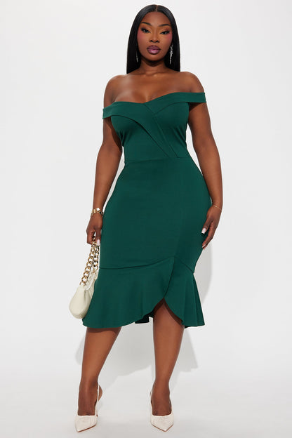 Eloise Off Shoulder Body Sculpting Midi Dress - Hunter