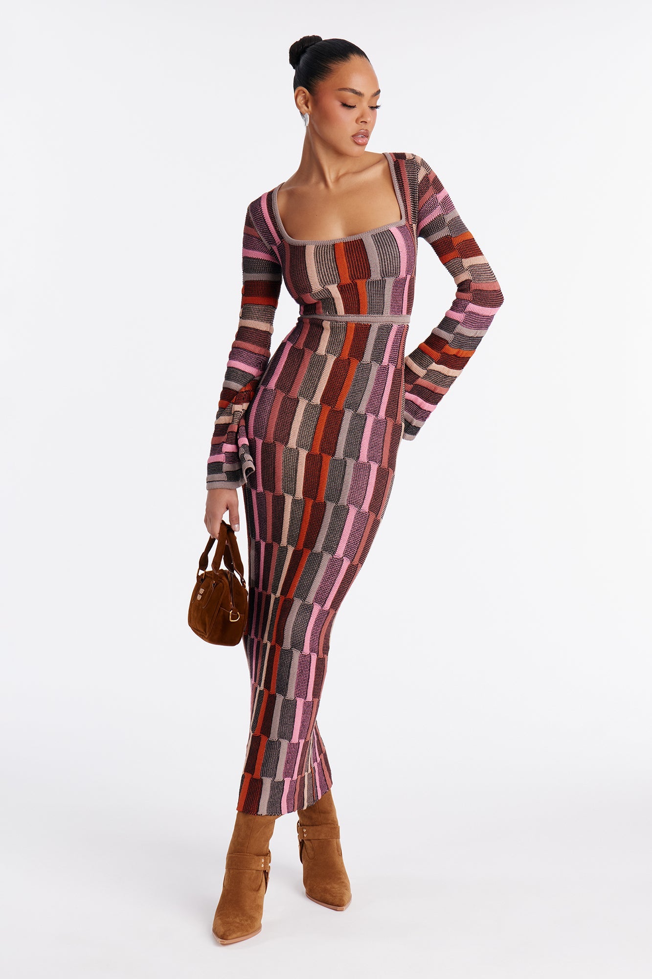 Sia Long Sleeve Maxi Dress - Mauve/combo