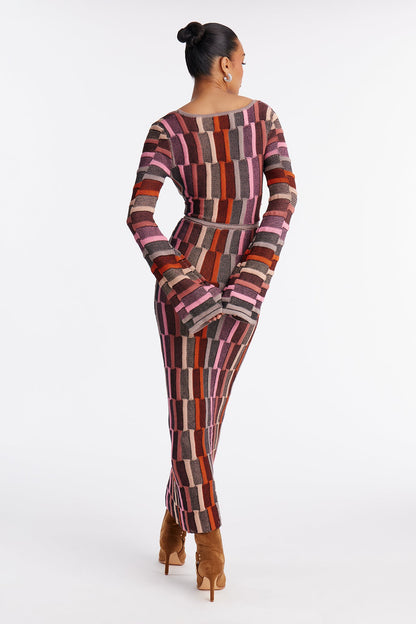 Sia Long Sleeve Maxi Dress - Mauve/combo