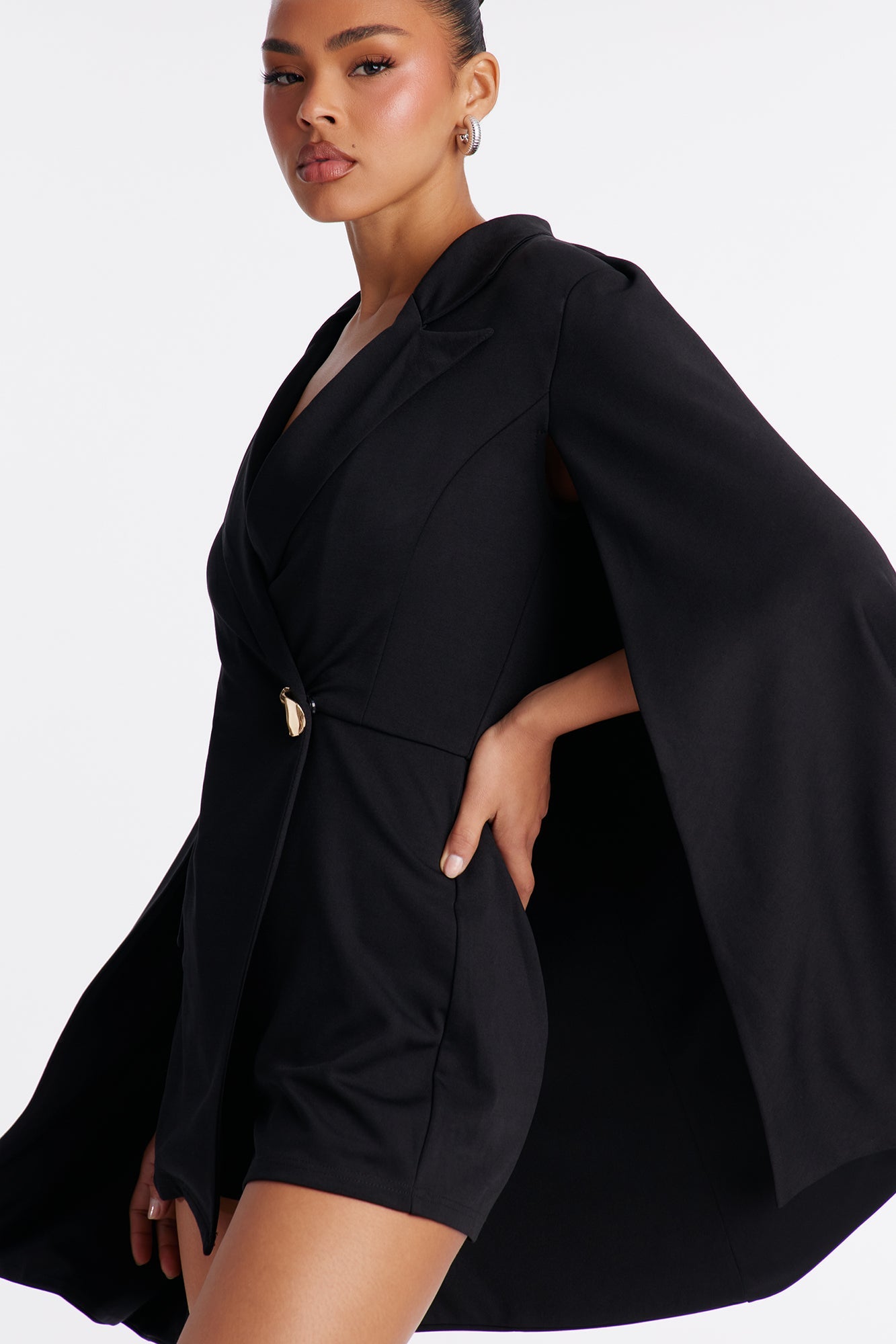Hustler Empire Cape Sleeve Romper - Black