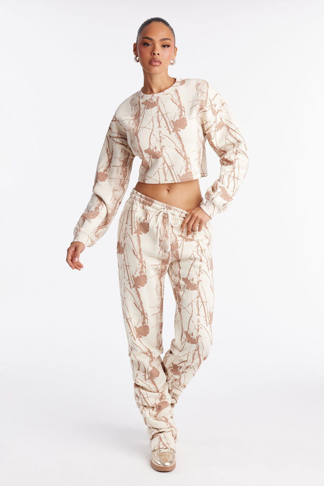 Dream On Camo Fleece Pant Set - Cream/combo